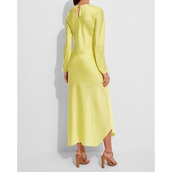 Express Satin Long Sleeve Asymmetrical Hem Maxi Dress XS - Picture 4 of 8